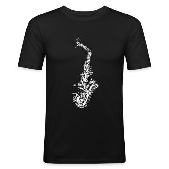 Saxophone saxophoniste saxophone - T-shirt près du corps Homme - noir - Devant - Nik (191cm)