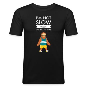 Nicht langsam, ich lasse mir nur Zeit - Faultier-Marathon - Männer Slim Fit T-Shirt - Schwarz - Vorne - Nik (191cm)