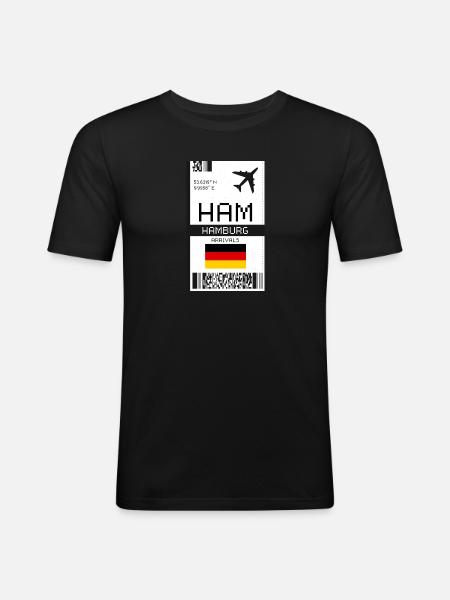 Hamburg, Germany Boarding Pass - HAM Flight Ticket - Men's Slim Fit T-Shirt - black