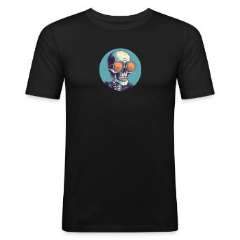 Schädel mit Sonnenbrille, Totenkopf, Skelett - Männer Slim Fit T-Shirt - Schwarz - Vorne - Nik (191cm)