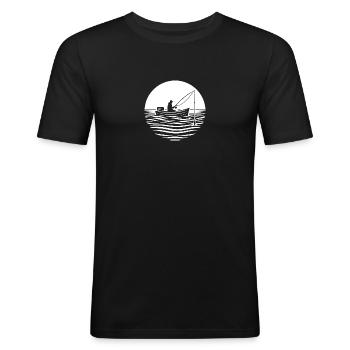 Nachts beim Fische fangen - Männer Slim Fit T-Shirt - Schwarz - Vorne - Nik (191cm)