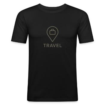 Minimalistisches Travel-Icon – Location & Koffer - Männer Slim Fit T-Shirt - Schwarz - Vorne - Nik (191cm)