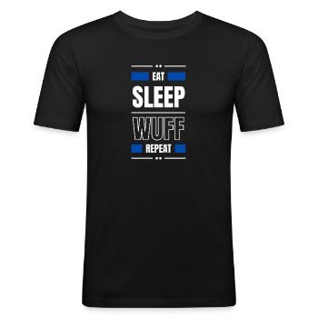 manger sommeil wuff chien répéter idée cadeau chien - T-shirt près du corps Homme - noir - Devant - Nik (191cm)