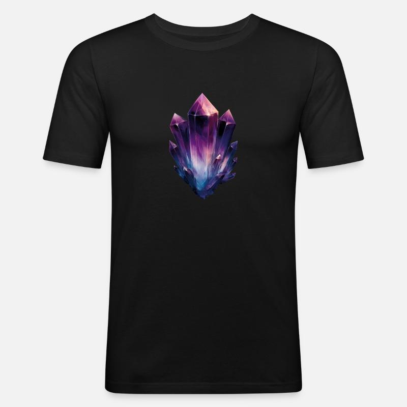 Mystical Crystal Cluster - Männer Slim Fit T-Shirt - Schwarz