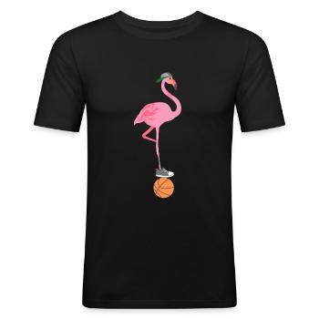 Basketball Flamingo Retro Shirt Bestseller - Männer Slim Fit T-Shirt - Schwarz - Vorne - Nik (191cm)