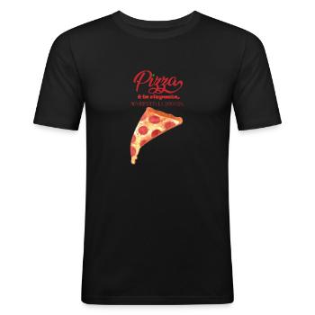 PIZZA - Männer Slim Fit T-Shirt - Schwarz - Vorne - Nik (191cm)