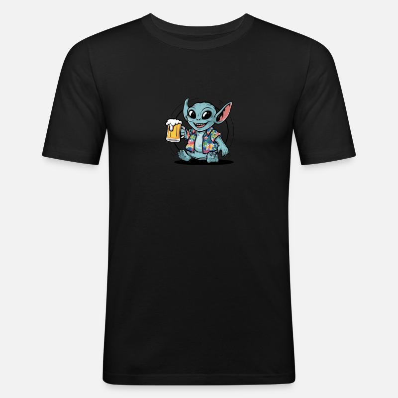 Alien Bier Geschenk - Männer Slim Fit T-Shirt - Schwarz