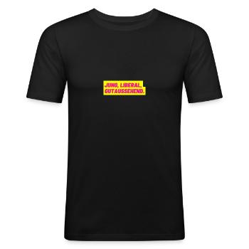 Jung liberal gutaussehend BWL Memes FDP - Männer Slim Fit T-Shirt - Schwarz - Vorne - Nik (191cm)