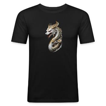 Chinisischer weißer Drache Gold Edition - Männer Slim Fit T-Shirt - Schwarz - Vorne - Nik (191cm)