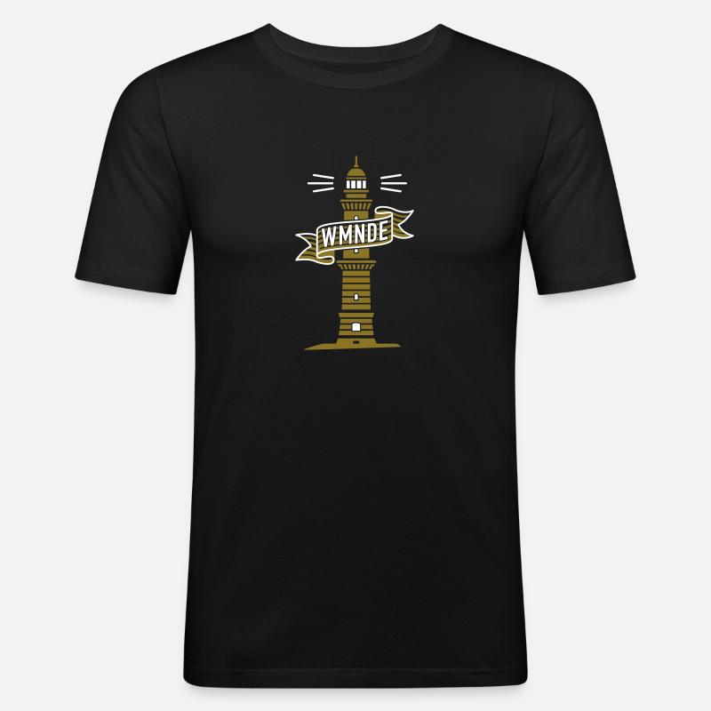 WMNDE Leuchtturm Banderole C2 - Männer Slim Fit T-Shirt - Schwarz