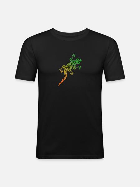 LÉZARD POLYNÉSIEN - collection tribale - T-shirt près du corps Homme - noir