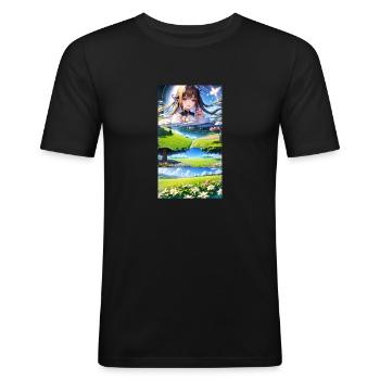 Landscape with 4 Areas, Generative AI - Männer Slim Fit T-Shirt - Schwarz - Vorne - Nik (191cm)