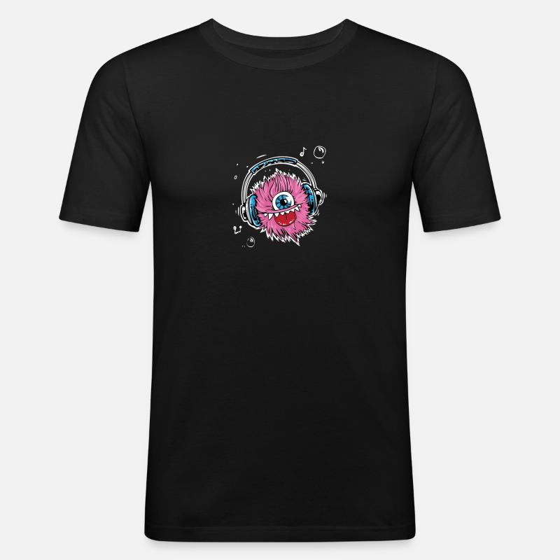 Monster mit Kopfhörer - Männer Slim Fit T-Shirt - Schwarz
