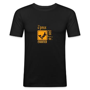 J'peux pas j'ai chantier - T-shirt près du corps Homme - noir - Devant - Nik (191cm)