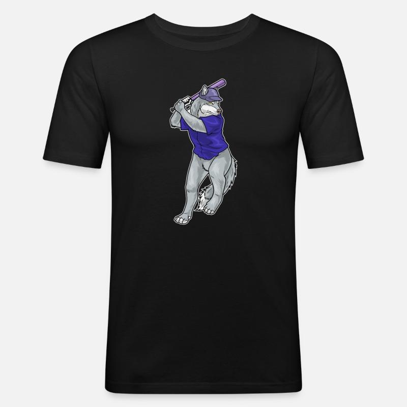 Wolf Baseball Baseballschläger - Männer Slim Fit T-Shirt - Schwarz