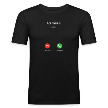 appel de ta mère - T-shirt près du corps Homme - noir - Devant - Nik (191cm)