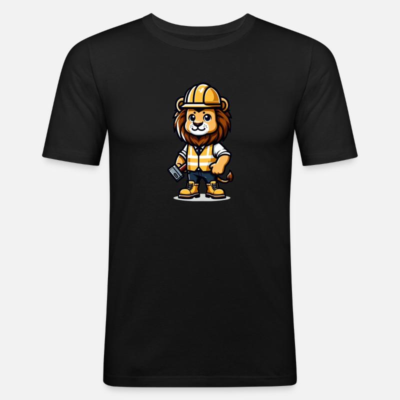 Cute Lion Construction Worker - Männer Slim Fit T-Shirt - Schwarz