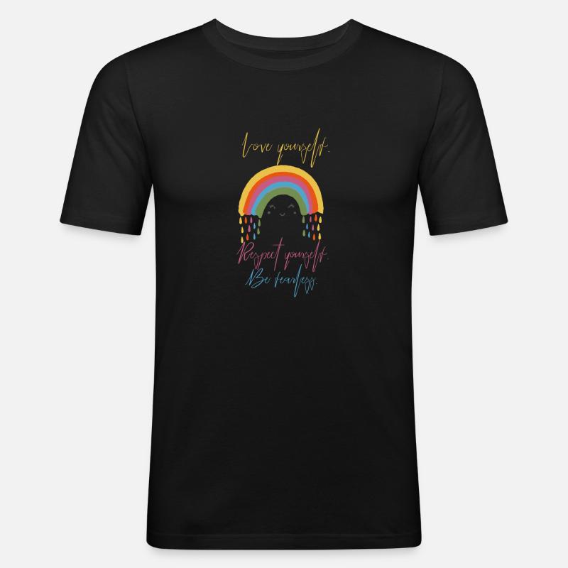 Rainbow, Regenbogen - Männer Slim Fit T-Shirt - Schwarz