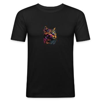 Colorful American Shorthair Cat Gaze - Männer Slim Fit T-Shirt - Schwarz - Vorne - Nik (191cm)