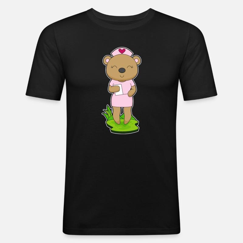 Bär Krankenschwester Notizzettel - Männer Slim Fit T-Shirt - Schwarz
