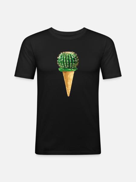 Cactus with ice cream - Men's Slim Fit T-Shirt - black