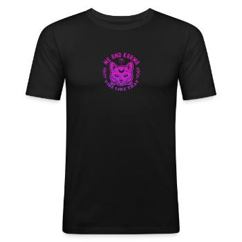 Moi et Karma Vibe Comme ça Le karma est un chat - T-shirt près du corps Homme - noir - Devant - Nik (191cm)