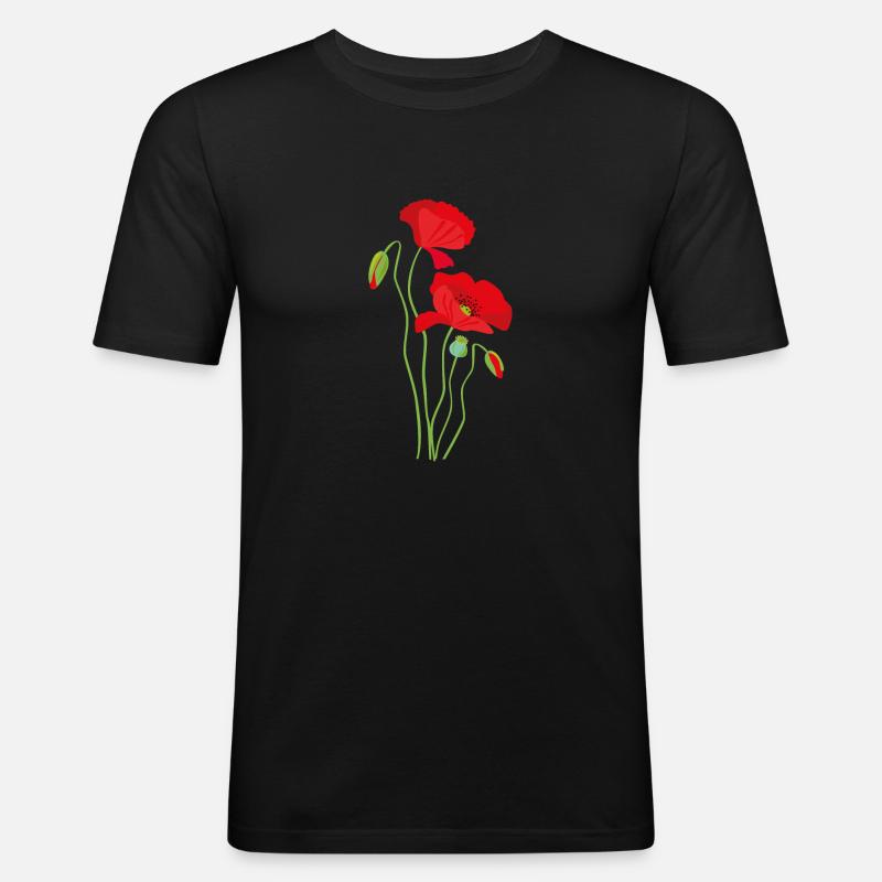 Mohn - Blumendesign - Männer Slim Fit T-Shirt - Schwarz