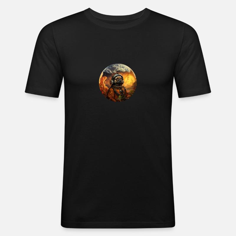 Mops Austronaut - Männer Slim Fit T-Shirt - Schwarz