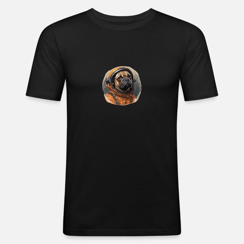 Mops Austronaut - Männer Slim Fit T-Shirt - Schwarz