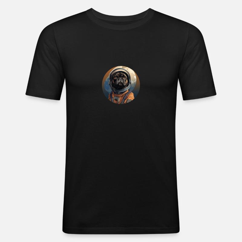 Mops Austronaut - Männer Slim Fit T-Shirt - Schwarz