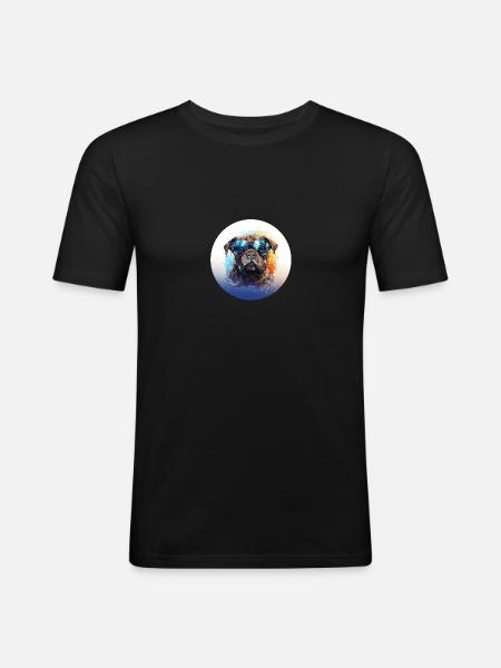 Mops mit Sonnenbrille - Männer Slim Fit T-Shirt - Schwarz
