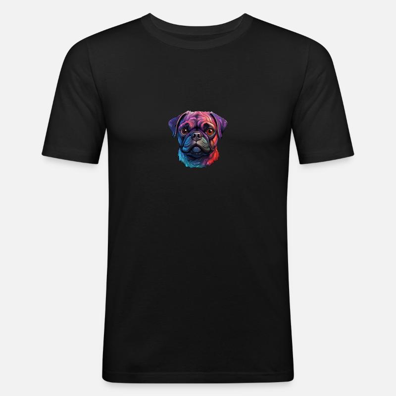 Mops farbenfroh - Männer Slim Fit T-Shirt - Schwarz