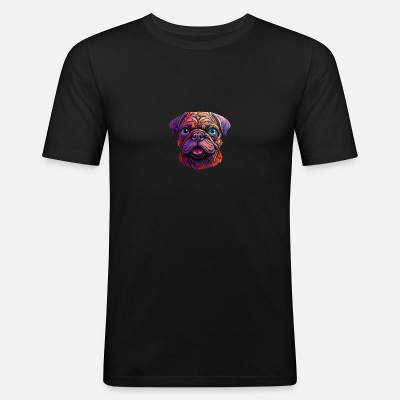 Mops farbenfroh - Männer Slim Fit T-Shirt - Schwarz