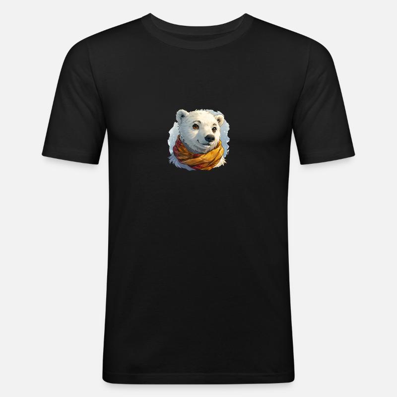 Eisbär mit Schal - Männer Slim Fit T-Shirt - Schwarz