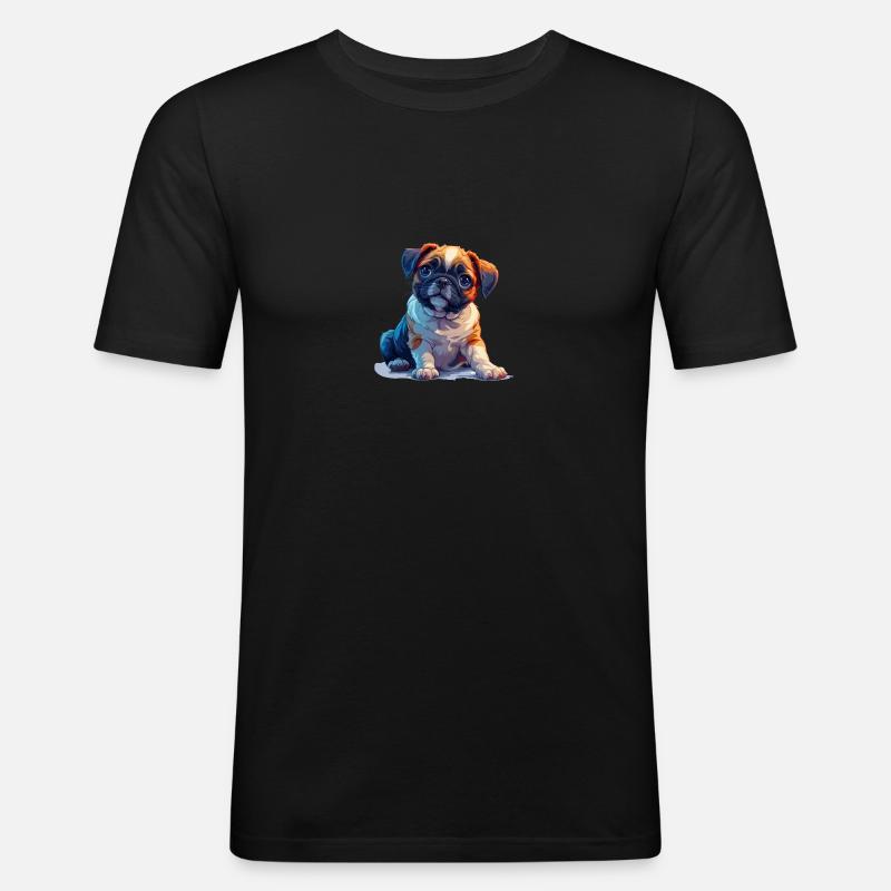 Mops Welpen sitzend - Männer Slim Fit T-Shirt - Schwarz