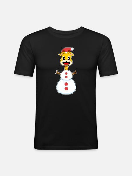 Giraffe Christmas Snowman - Men's Slim Fit T-Shirt - black