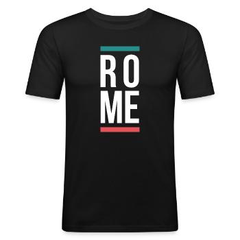Rome City Bold Typography-Design - Männer Slim Fit T-Shirt - Schwarz - Vorne - Nik (191cm)