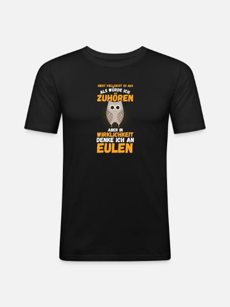 Eulen - Männer Slim Fit T-Shirt - Schwarz