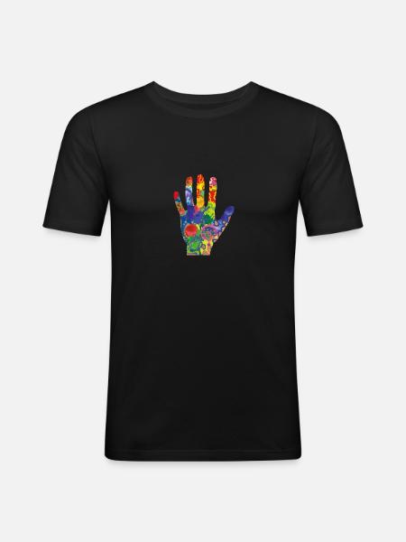 Bunte Hand - Männer Slim Fit T-Shirt - Schwarz