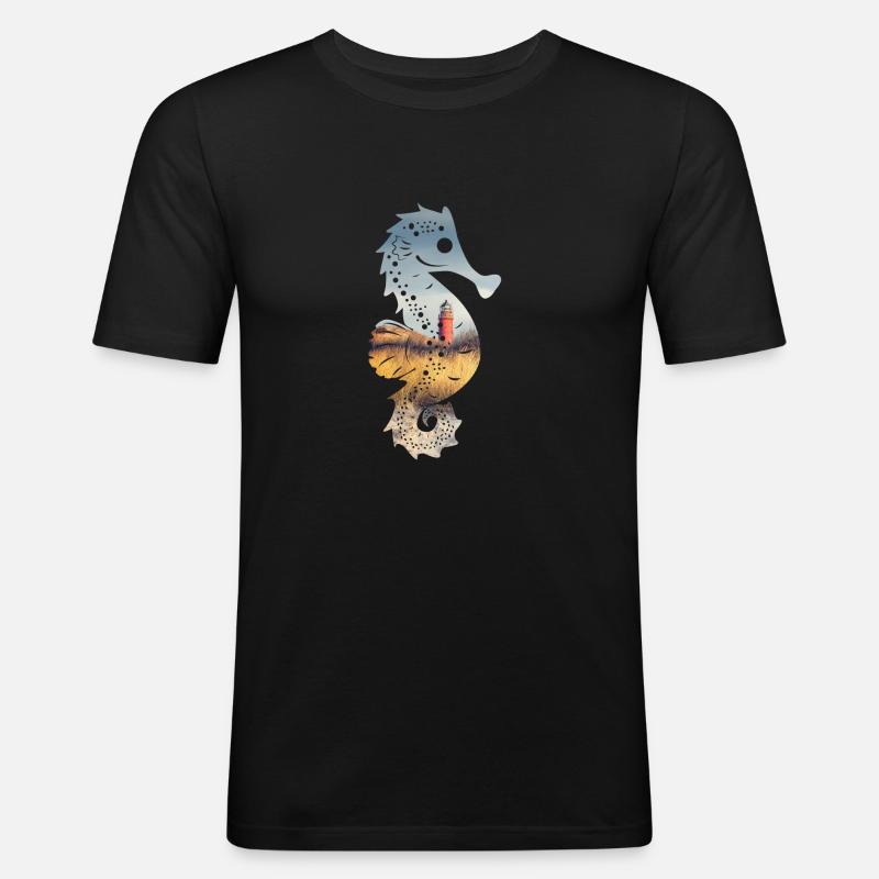 SeePferdchen (LightHouse-Edition) - Männer Slim Fit T-Shirt - Schwarz