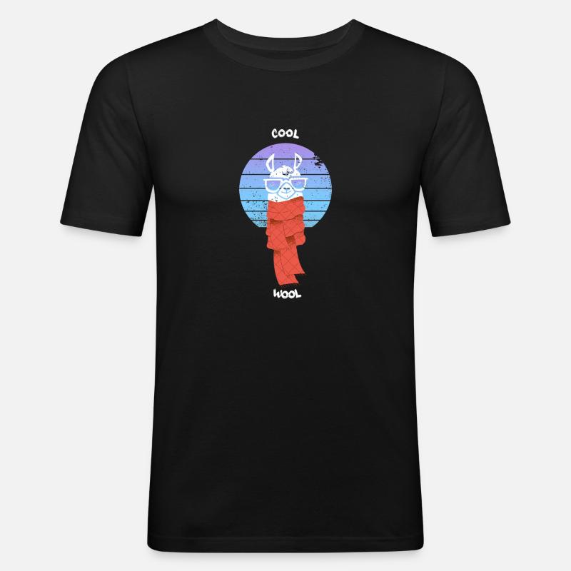 Alpaca mit Schal - Männer Slim Fit T-Shirt - Schwarz