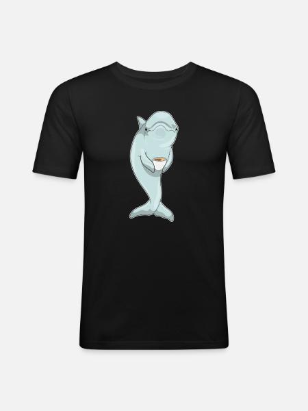 Delfin Tasse Kaffee - Männer Slim Fit T-Shirt - Schwarz