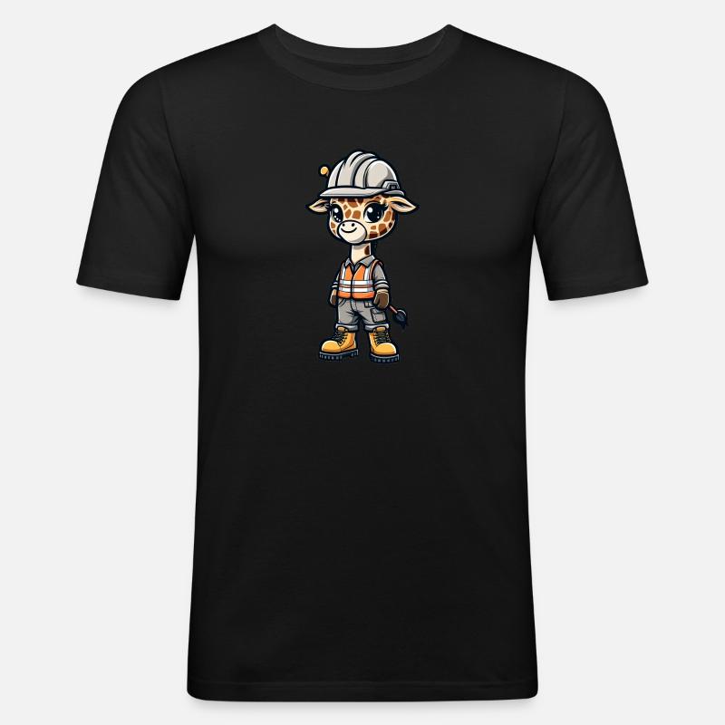 Cute Giraffe Construction Worker - Männer Slim Fit T-Shirt - Schwarz