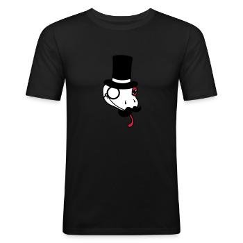 kopf herr sir gentlemen zylinder reich monokel bri - Männer Slim Fit T-Shirt - Schwarz - Vorne - Nik (191cm)