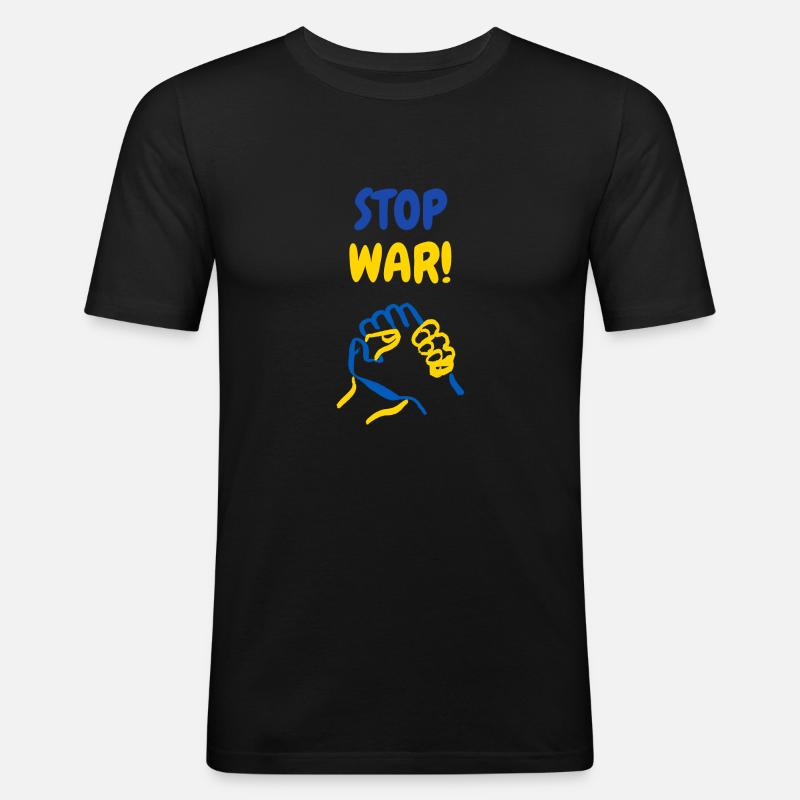 STOP WAR - Männer Slim Fit T-Shirt - Schwarz