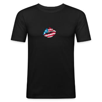 Drapeau americain - T-shirt près du corps Homme - noir - Devant - Nik (191cm)