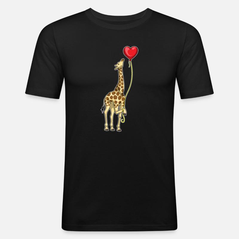 Giraffe Herz Luftballon - Männer Slim Fit T-Shirt - Schwarz