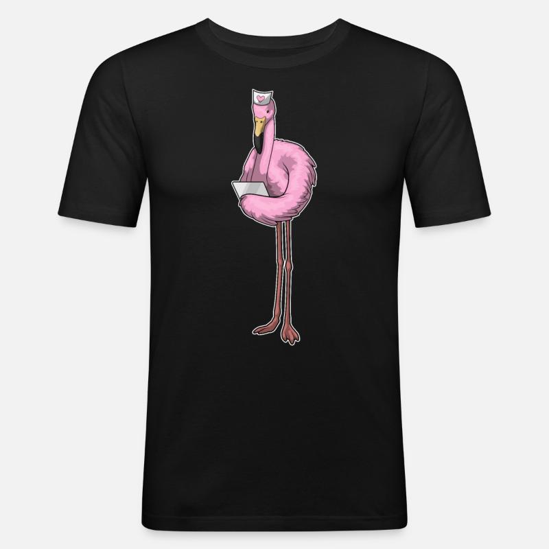 Flamingo Krankenschwester Notiz - Männer Slim Fit T-Shirt - Schwarz