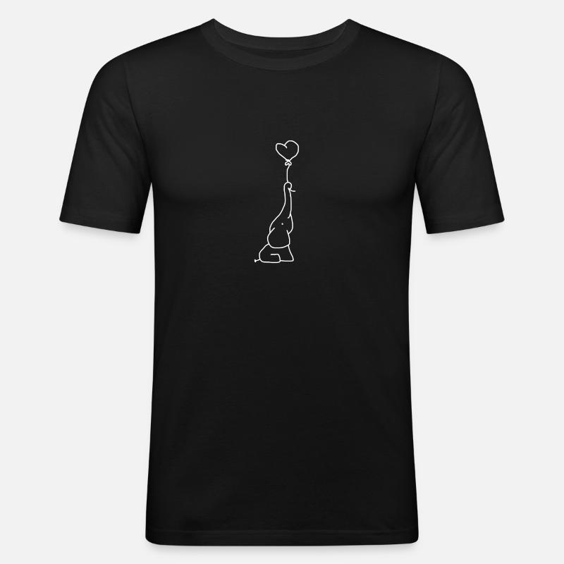 Elefant mit Herzluftballon - Männer Slim Fit T-Shirt - Schwarz