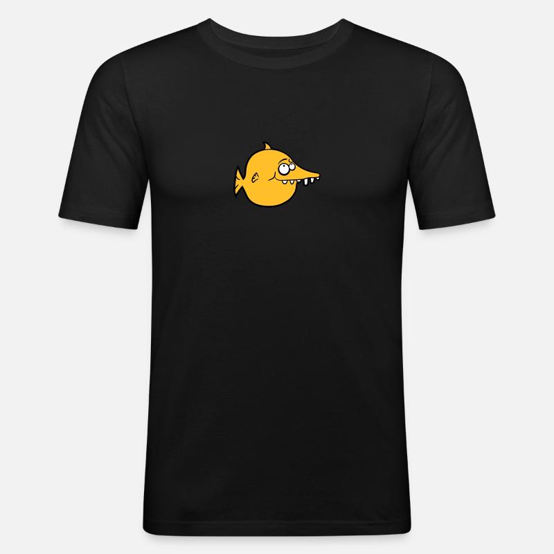 dicker runder witziger comic fisch - Männer Slim Fit T-Shirt - Schwarz